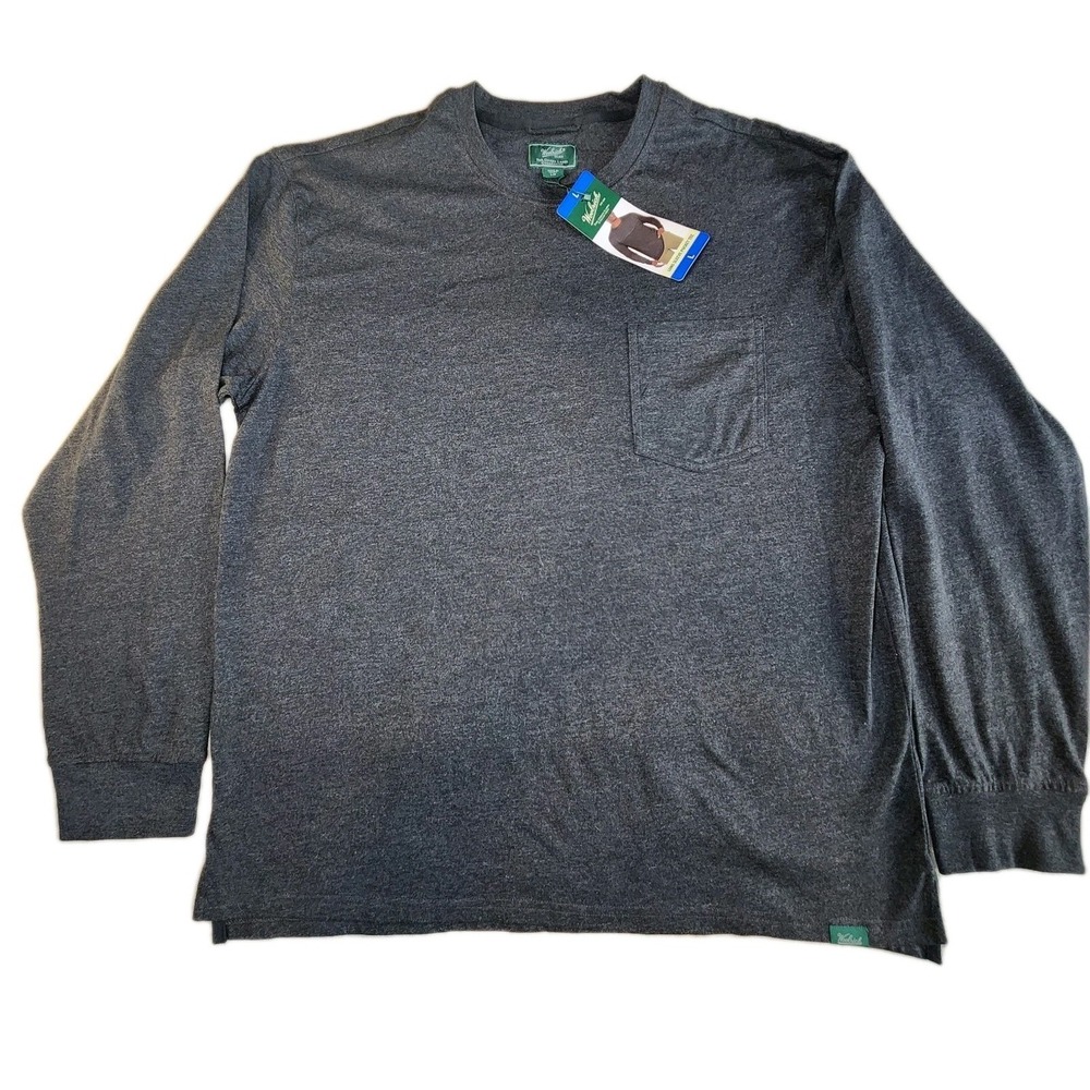 WOOLRICH Long Sleeve Crew Neck T Shirt Mens Large Gray Pocket Tee NEW - Picture 2 of 7